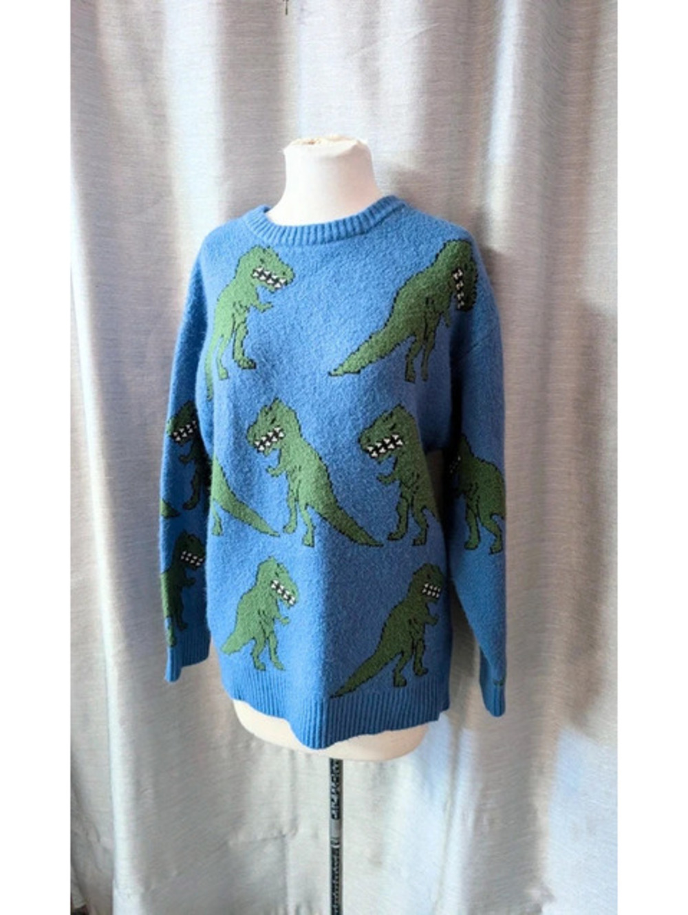 Blue Dinosaur T-Rex Sweater Oversized S
